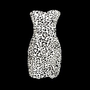 H&M Snow-Leopard Strapless Mini Structured Sweet-Heart Blacklight Club Dress